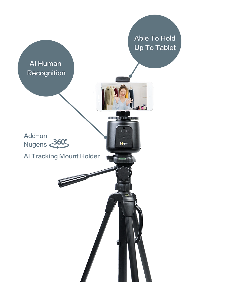 The tripod head supports 360-degree rotation