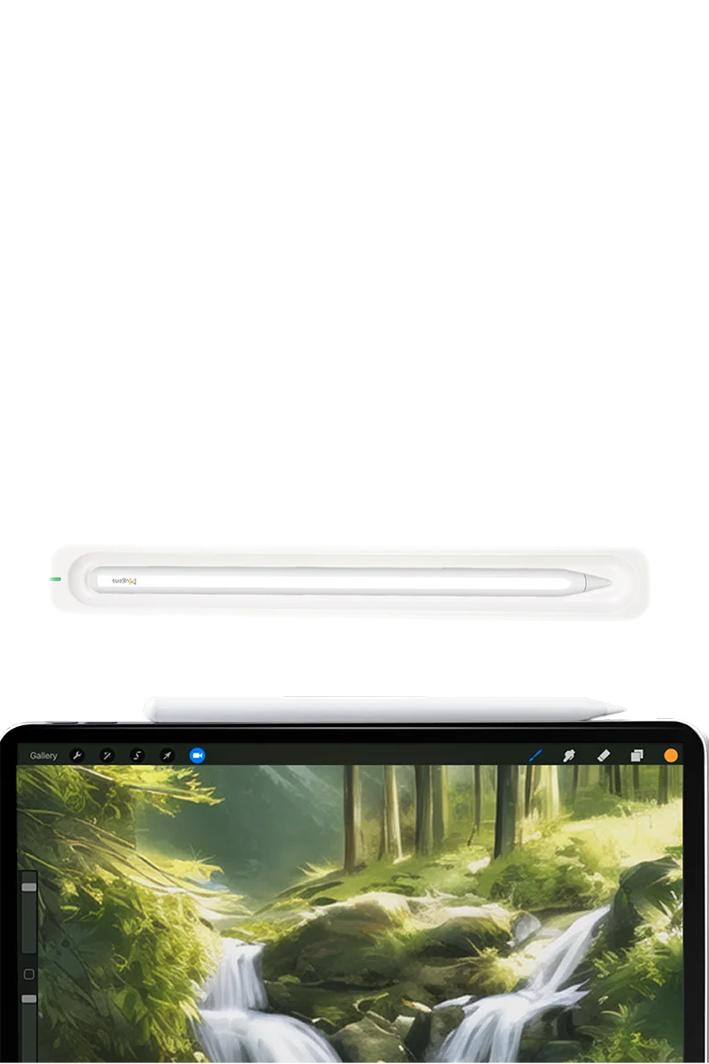 The Bluetooth magnetic stylus is sucked on the ipad and placed on the charging compartment