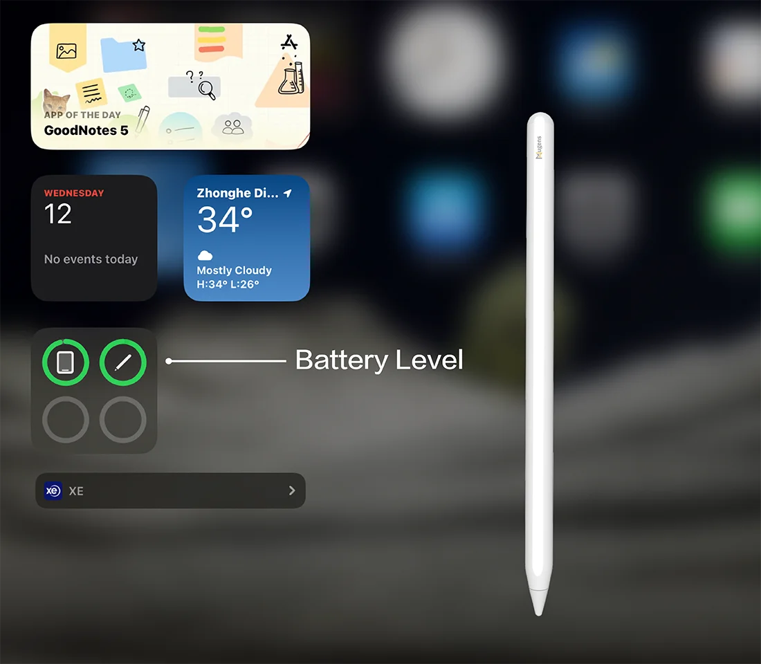 The power display of the stylus on the ipad